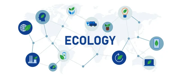 Ekologia Ekoglobalne Środowisko Przyjazne Koncepcji Biznesu Wzajemnie Połączone Ikona Zestaw — Wektor stockowy