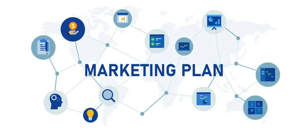 Plano Marketing Conceito Estratégia Produto Mercado Projeção Vetor — Vetor de Stock