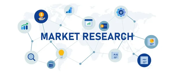 市場調査顧客または企業のデータ分析ビジネス相互接続アイコンセットイラストベクトルの世界的な概念 — ストックベクタ