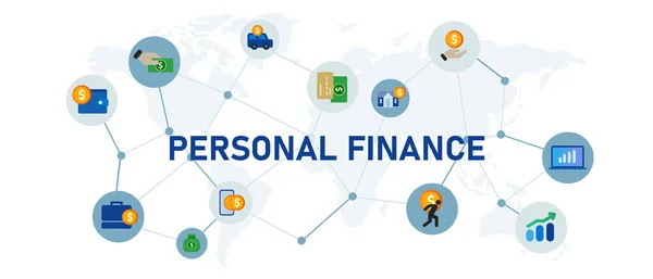 Личные Финансы Ипотечный Кредит Управление Денежными Средствами Глобальная Концепция Бизнеса — стоковый вектор