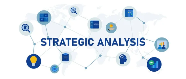 Análisis Estratégico Planificación Estrategia Mercado Concepto Global Negocio Interconectado Icono — Vector de stock