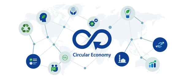 生産使用の循環経済概念廃棄物のリサイクル環境に優しいアイコンセット相互接続ベクトル — ストックベクタ