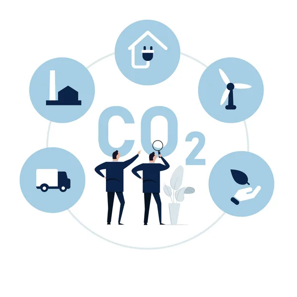 Homme Affaires Discute Zéro Émission Co2 Neutre Carbone Pour Environnement — Image vectorielle