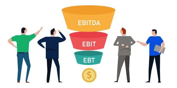 Ebitda Ebit Ebt Business Man Analyseren Winst Vóór Afschrijving Afschrijving — Stockvector