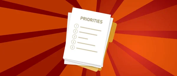 Prioritätenliste Der Prioritäten Wichtige Aufgabe Erste Priorität Maßnahmen Agenda Vektor — Stockvektor
