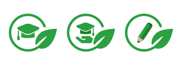 Μεταπτυχιακό Καπέλο Και Μολύβι Πράσινο Φύλλα Σύμβολο Κύκλο Της Περιβαλλοντικής — Διανυσματικό Αρχείο