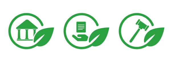 Miljövänlig Skyddslagstiftning Reglering Styrning Politik Gröna Blad Cirkel Ikon Set — Stock vektor