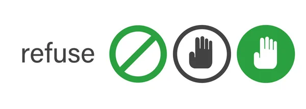 Visszautasítás Szimbólum Ikon Kézmozdulat Stop Tiltott Tenyér Korlátozott Kör Gyűjtemény — Stock Vector