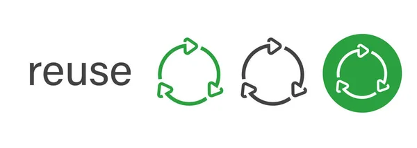 循環矢印アイコンを再利用するゴミ処理のシンボル緑の細い線ベクトル — ストックベクタ