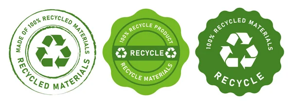 リサイクル素材で作られたリサイクルエンブレムラウンドタググリーンベクトル — ストックベクタ