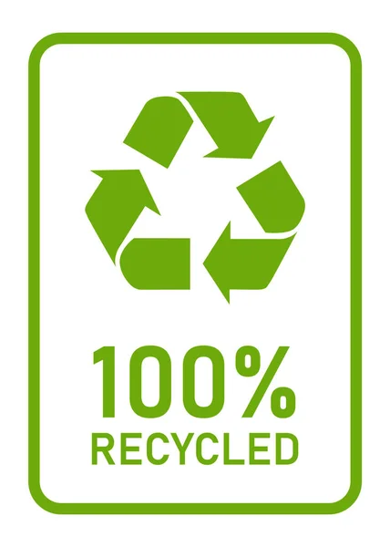 100 リサイクル製品材料サインスタンプ正方形のステッカー緑矢印ベクトル — ストックベクタ
