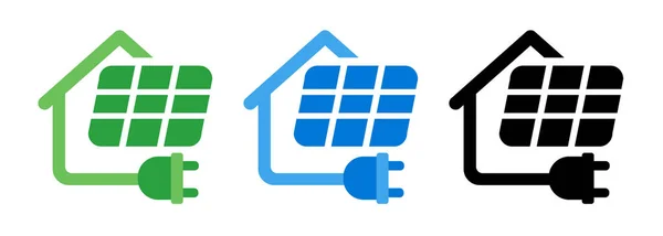 Solar Panel Sun Energy Home House Power Electricity Icon Set — Archivo Imágenes Vectoriales
