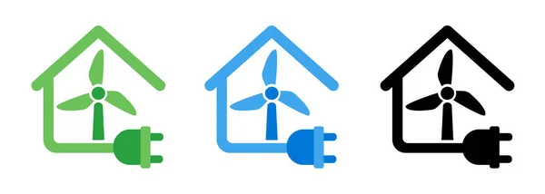 Windmill Powering Home House Electricity Green Energy Eco Friendly Power — Archivo Imágenes Vectoriales