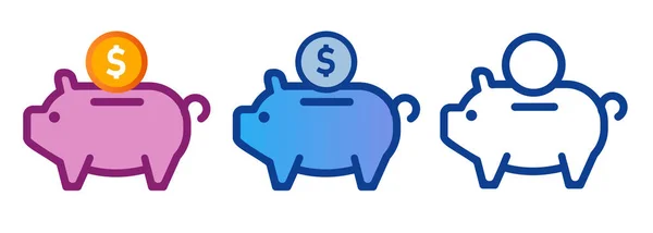 Piggy Banco Porco Brinquedo Salvando Símbolo Bancário Cartoon Ícone Definido — Vetor de Stock