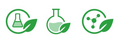 Biyokimya biyoteknoloji molekülü şifalı bitki bilimsel eczane laboratuvar tüpü araştırma yeşil yaprak yaprakları ikon vektörü