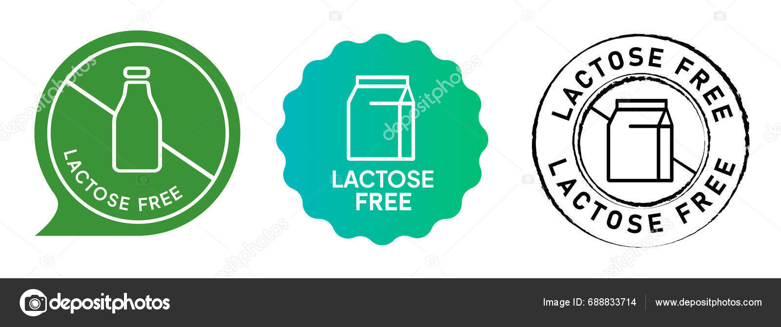 Lactose Free Milk Dairy Allergic Stamp Label Sticker Seal Collection