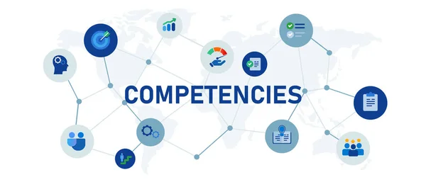 Competencias Capacidades Competencia Encabezado Del Banner Icono Conectado Conjunto Símbolo — Vector de stock