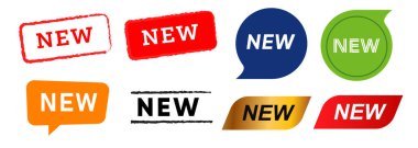 Yeni etiket damgası amblemi tasarımı son ürün vektörü için izole edildi