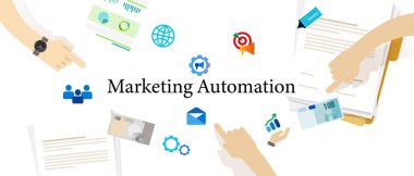 Yazılım teknolojisiyle pazarlama otomasyonu İnternet çevrimiçi dijital sistem vektörü