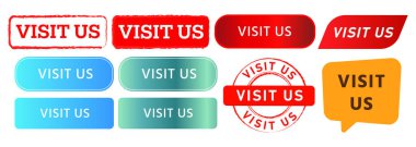 Bizi dikdörtgen daire damga düğmesi ve konuşma balonu etiketi ile ziyaret edin.