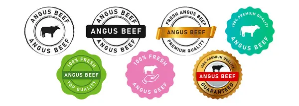 Sello Círculo Carne Vacuno Angus Sello Distintivo Etiqueta Etiqueta Signo Ilustración De Stock