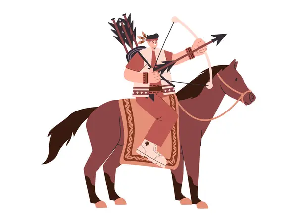 Native American Tribe Archery Bow Arrow Riding Brown Color Horse Stock Illustration