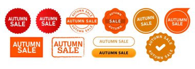 autumn sale square and circle stamp seal badge label sticker sign for special offer promotion shop vector