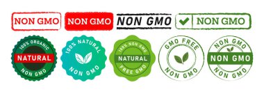 rectangle and circle stamp seal badge label sign for non gmo eco nature healthy organic bio product vector