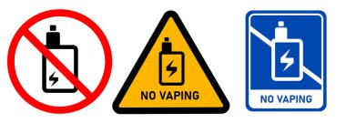Vaping yok, vape kısıtlaması yok e-sigara, elektrikli sıvı sigara yasaklanmış etiket amblemi işareti yok.