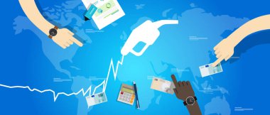 Petrol benzin fiyatları yükseliyor. Artan dünya ham petrol şeması piyasa yakıt pompası para küresel işlem vektörü