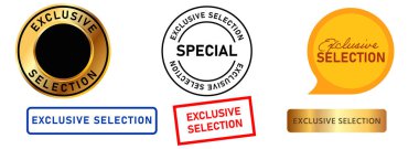 Exclusive selection commercial advertising limited offer special exclusivity stamp badge watermark sign symbol design set collection vector clipart