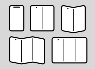 Üçlü katlanabilir üç telefon simgesi çizimi siyah illüstrasyon basit akıllı telefon esnek ekran vektörü