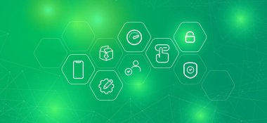 Simge, yeşil fütüristik kullanıcı erişimi kalkan etkileşimi vektöründe siber güvenlik illüstrasyonunu ayarladı