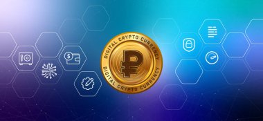Ruble Crypto Russia merkez bankası dijital para birimi para zinciri Rus sikke konsepti fütüristik mali teknoloji vektörü