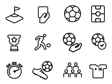 Futbol futbol futbol ikonu koleksiyon spor sahası eşleşmesi istatistikleri hedef alınan köşe topu bulundurma cezası tişört zamanı köşe antrenman vektörü