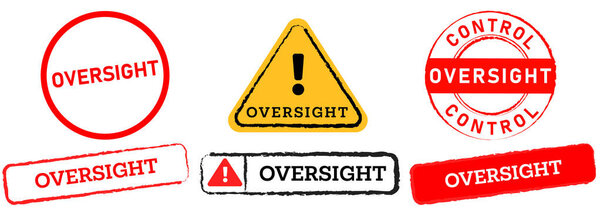 Oversight evaluation under control stamps colorful badges sign symbol caution rules manufactured product emblem grunge texture label sticker design icon set collection vector