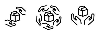 karton kutu ve el simgesi çizim çizgisi çizim çizgisi ana hatları dağıtım hizmeti paket taşıma kolu zeka vektörü