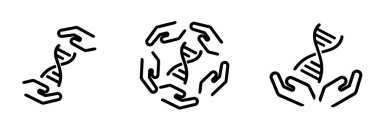 Genetik gen DNA eliyle ilgilenin logo simgesi Biyoteknoloji genom genetik araştırma şirketi temel taşıyıcısının koleksiyon çizgisi çizim tasarımı sembolü