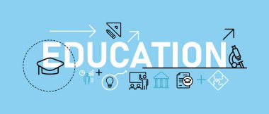 Eğitim simgesi basit set grafik başlığı poster illüstrasyon konsepti üniversite kolej mavi arka plan akademik vektörü
