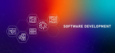 Yazılım geliştirme hizmeti gradyan başlık geliştirici programlama uygulama ve web tabanlı kodlama vektörü