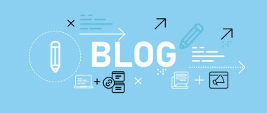 Web sitesi bilgisi, haber yayını, eğlence güncelleme günlüğü, gazetecilik sayfası, web mobil teknolojisi içeren kavramsal blog tasarımı, ikon ana hatları koleksiyon vektörü ile temsil edilir.