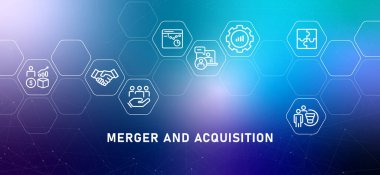 Merger and acquisition corporate acquisition consolidation between companies gradient header corporation take over strategy merging collaboration in business vector clipart