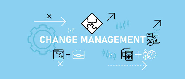 Change Management conceptual job problem solving company development employee work data job system changing financial manage design icon outline concept set collection vector