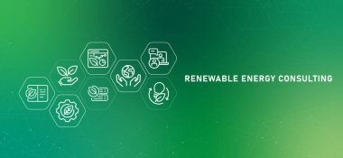 Yenilenebilir Enerji Danışmanlığı gradyan başlığı verimli sürdürülebilir enerji yönetimi eko-dost güç arzı geliştirme stratejisi çevre planlama ikonu tasarım vektörü ana hatları
