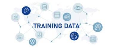 Training data icon set with illustration modern technology datum collection learning smart machine system optimization AI artificial intelligence digital smart machine development design vector clipart