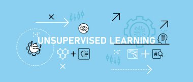 Unsupervised learning conceptual smart machine technology data self-learning training system development processing decision making AI artificial intelligence icon design illustration vector clipart