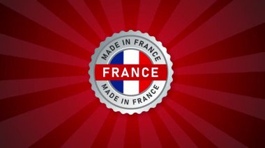 Fransa 'da üretilen Fransız ürün damgası amblemi ulusal ürün ihracat mührü animasyon arkaplan videosu