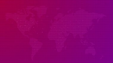 Mor kırmızı kestane rengi gradyan parlak renk dünya haritası dinamik veri animasyonu küresel arkaplan videosu