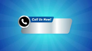 Şimdi bizi ara. Boş mavi metin parlaklığı arkaplan telefon numarası. Aksiyon gümüş düğmesi video bağlantısını ara.