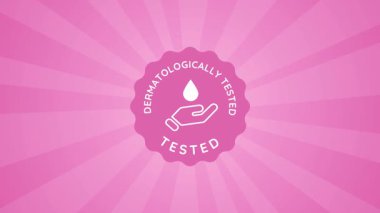 Deri testi için dermatolojik olarak test edilmiş. Dermatolojik kozmetik sembolü. Pembe renk amblemi.
